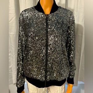 Cool Cable & Gauge size M black silver sequin zip front jacket NWT